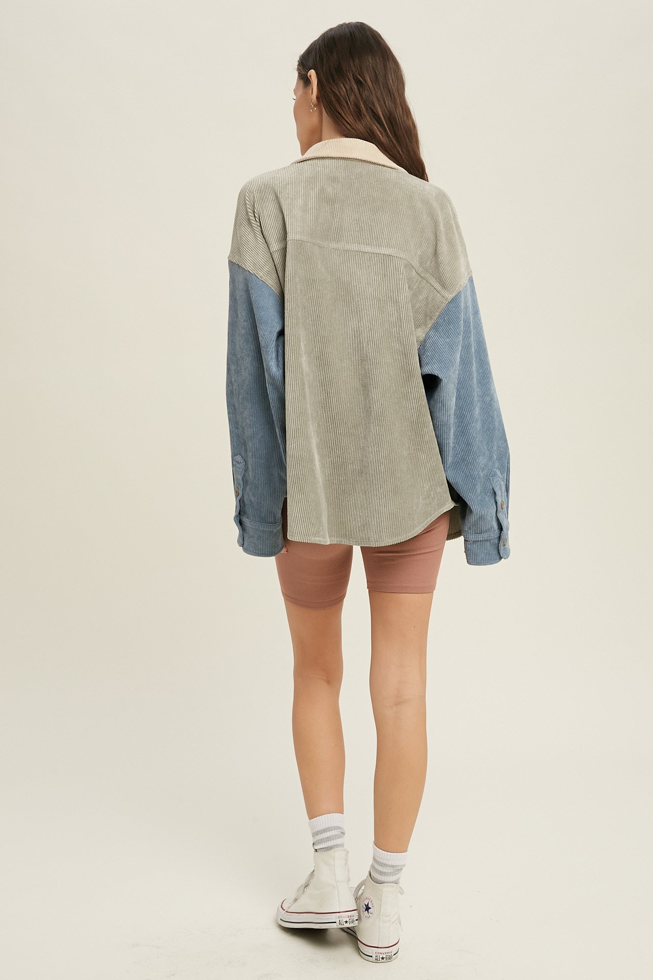 Colorblock Button Down Corduroy Shacket