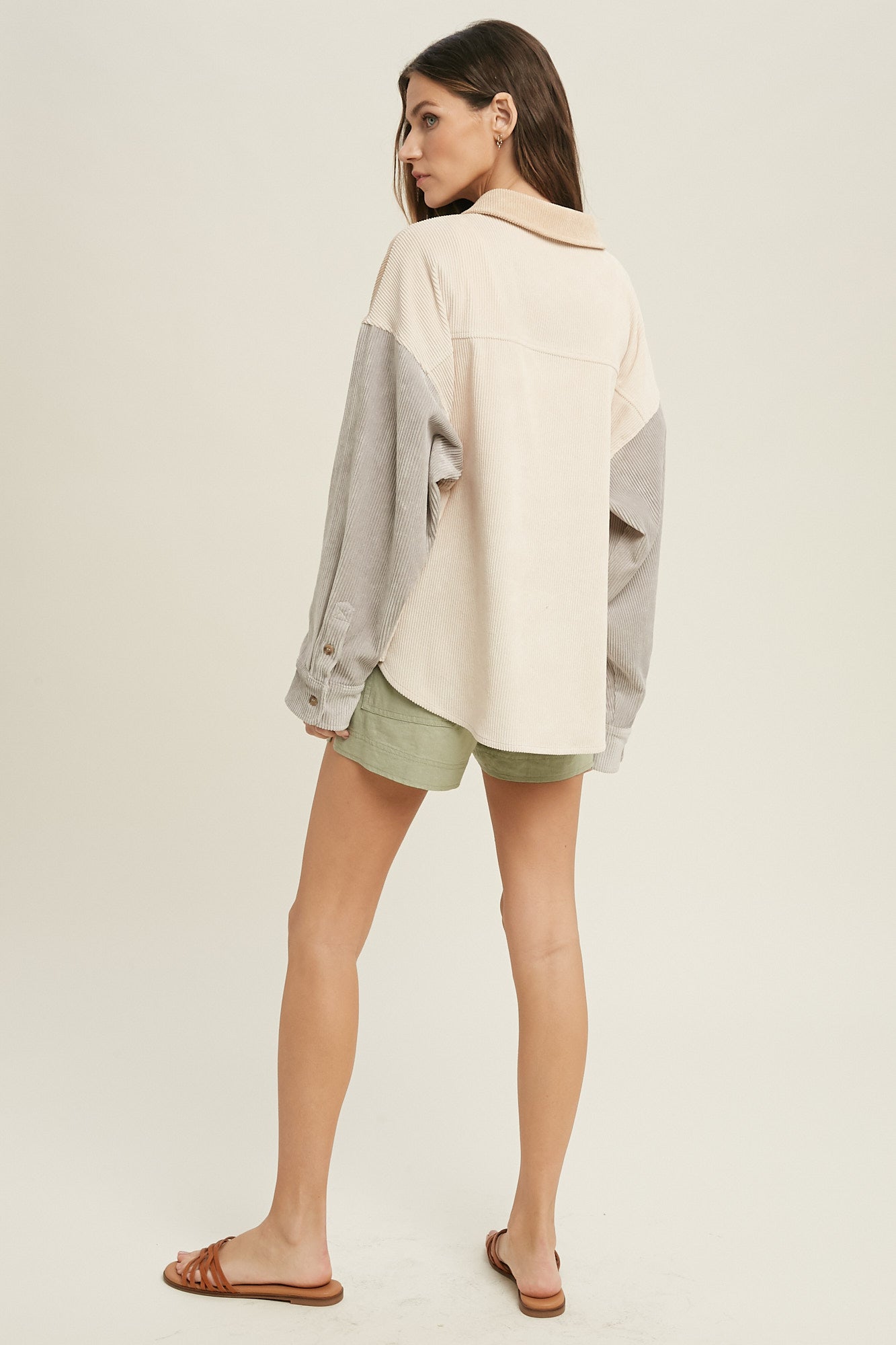 Colorblock Button Down Corduroy Shacket