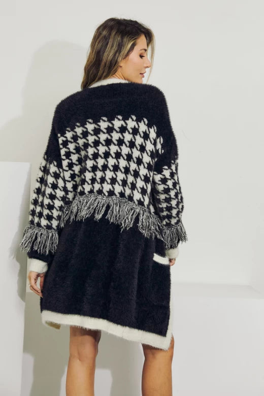 Houndstooth Printed Cardigan