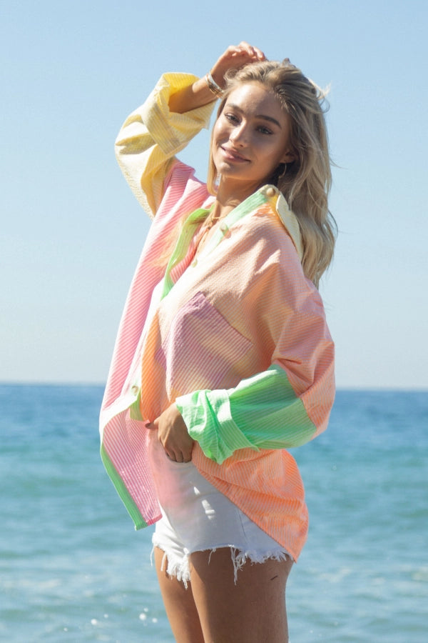 Mulit Color Mismatch Button Down Shirt