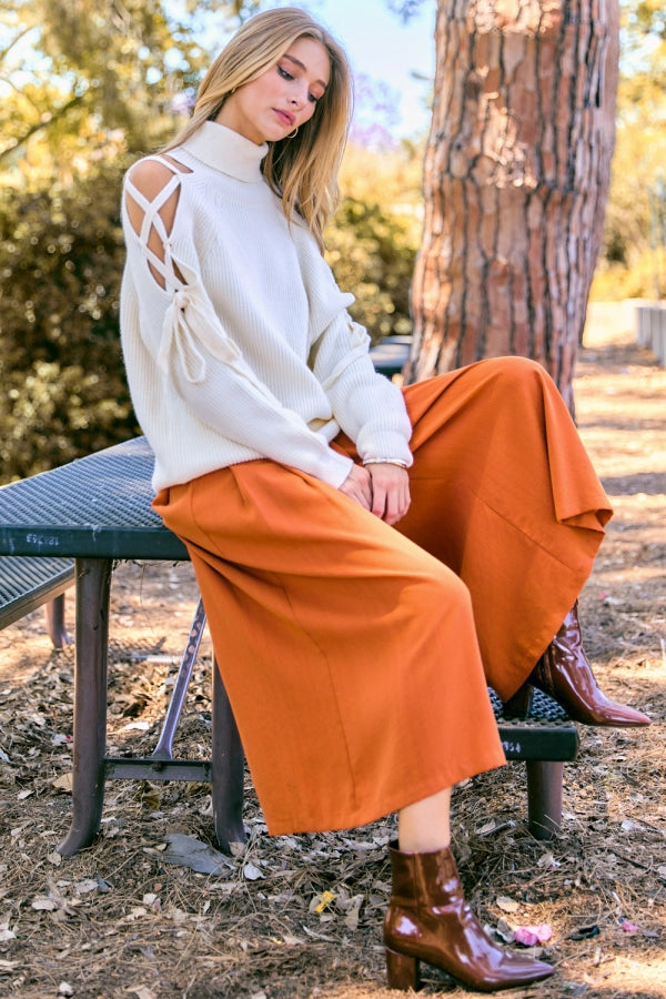 Turtle Neck Long Sleeve Cut Out