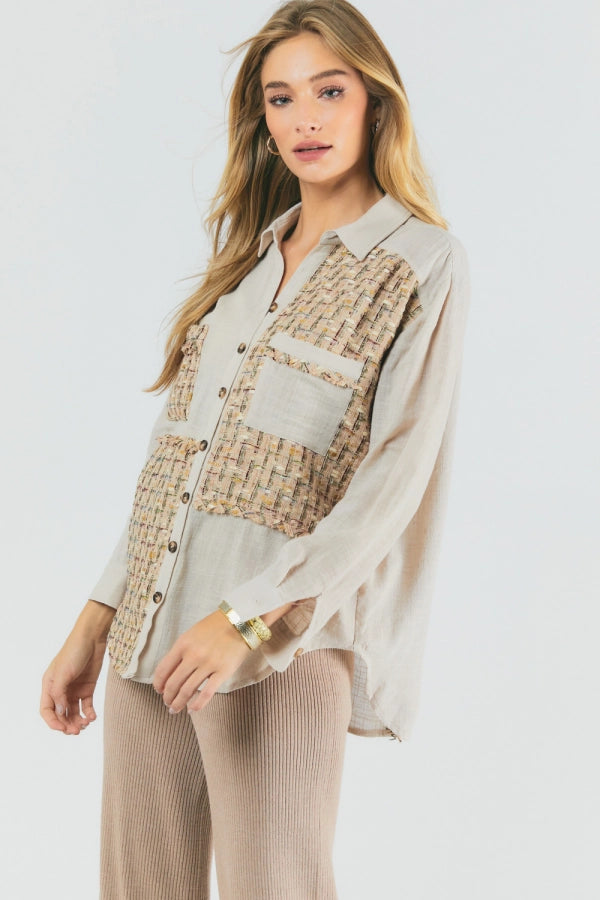 Patch Textured Button Down Top