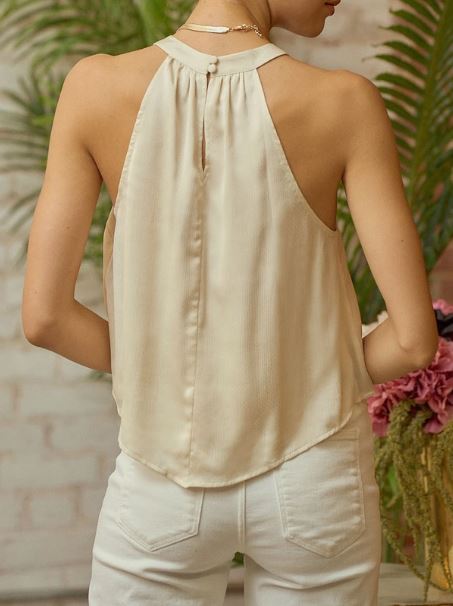 Halter Neck Back Button Scarf Blouse Top